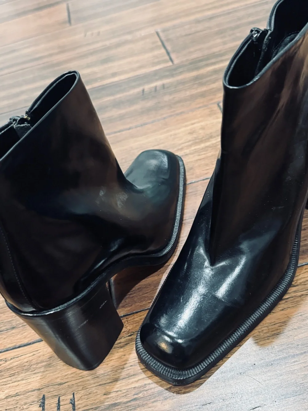 Via Spiga for Neiman Marcus Black Patent Square Toe Ankle Boot